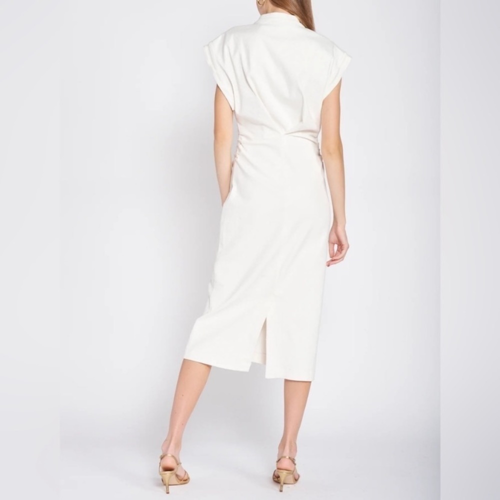 EN SAISON Lira Short-Sleeve White Structured Midi Denim Dress - Picture 2 of 10